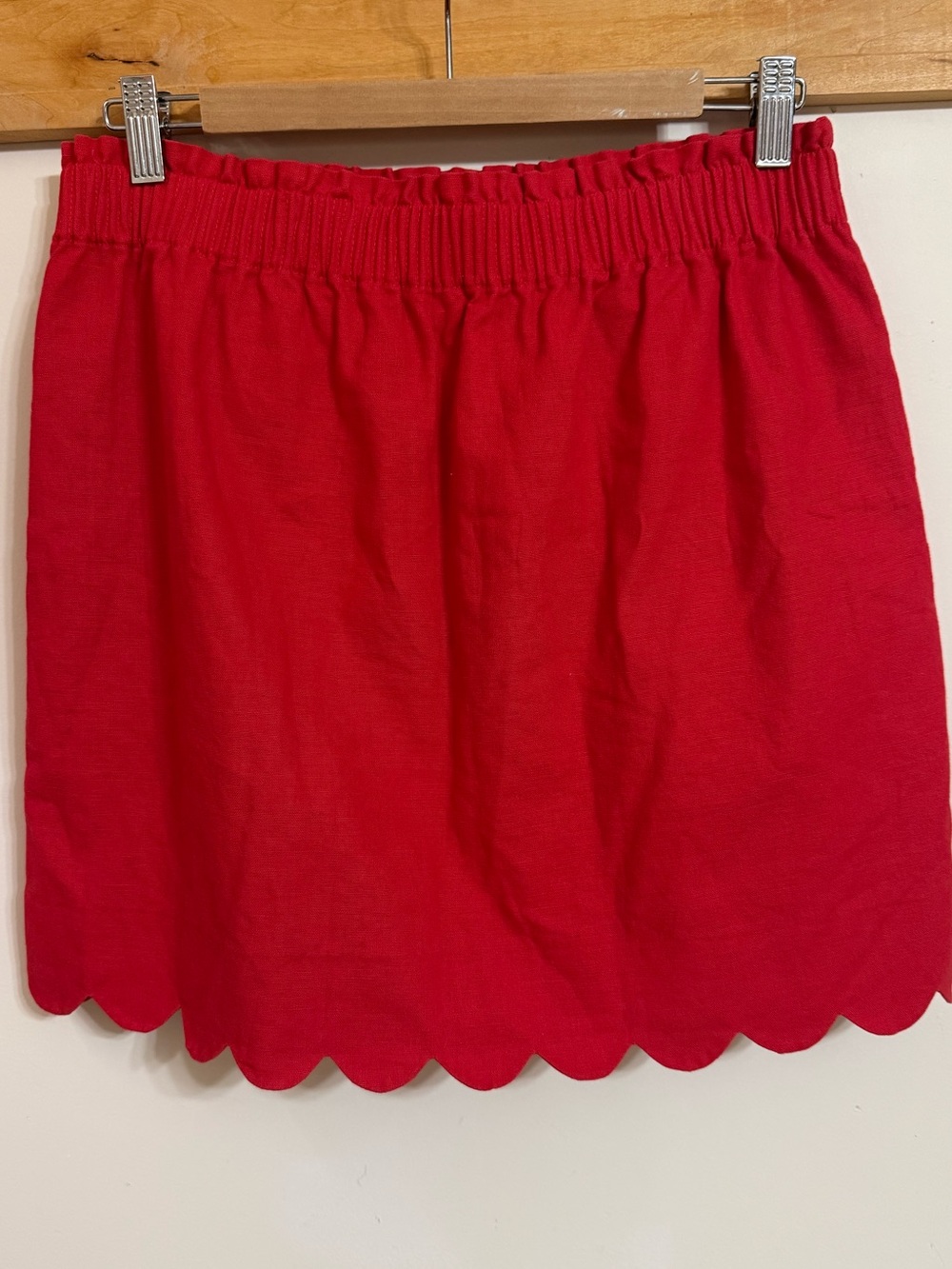 J. Crew Linen Blend Red Scallop-Hem Mini Skirt